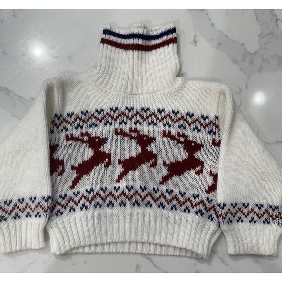 Vintage Babyfair Fair Isle Nordic Reindeer Turtleneck Sweater 12 Months (Runs S) - Picture 2 of 5